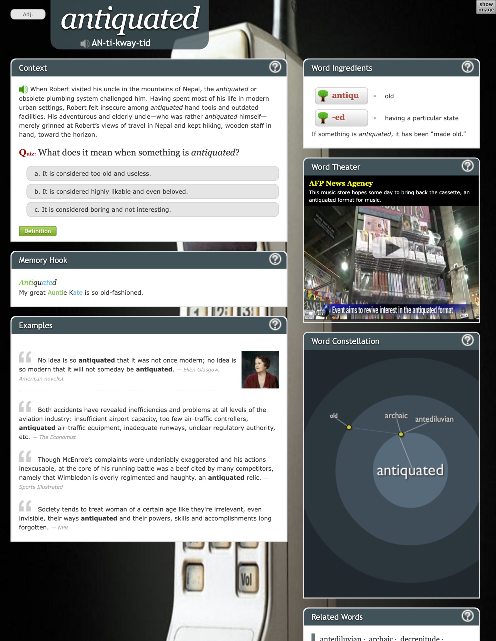 Antiquated word page