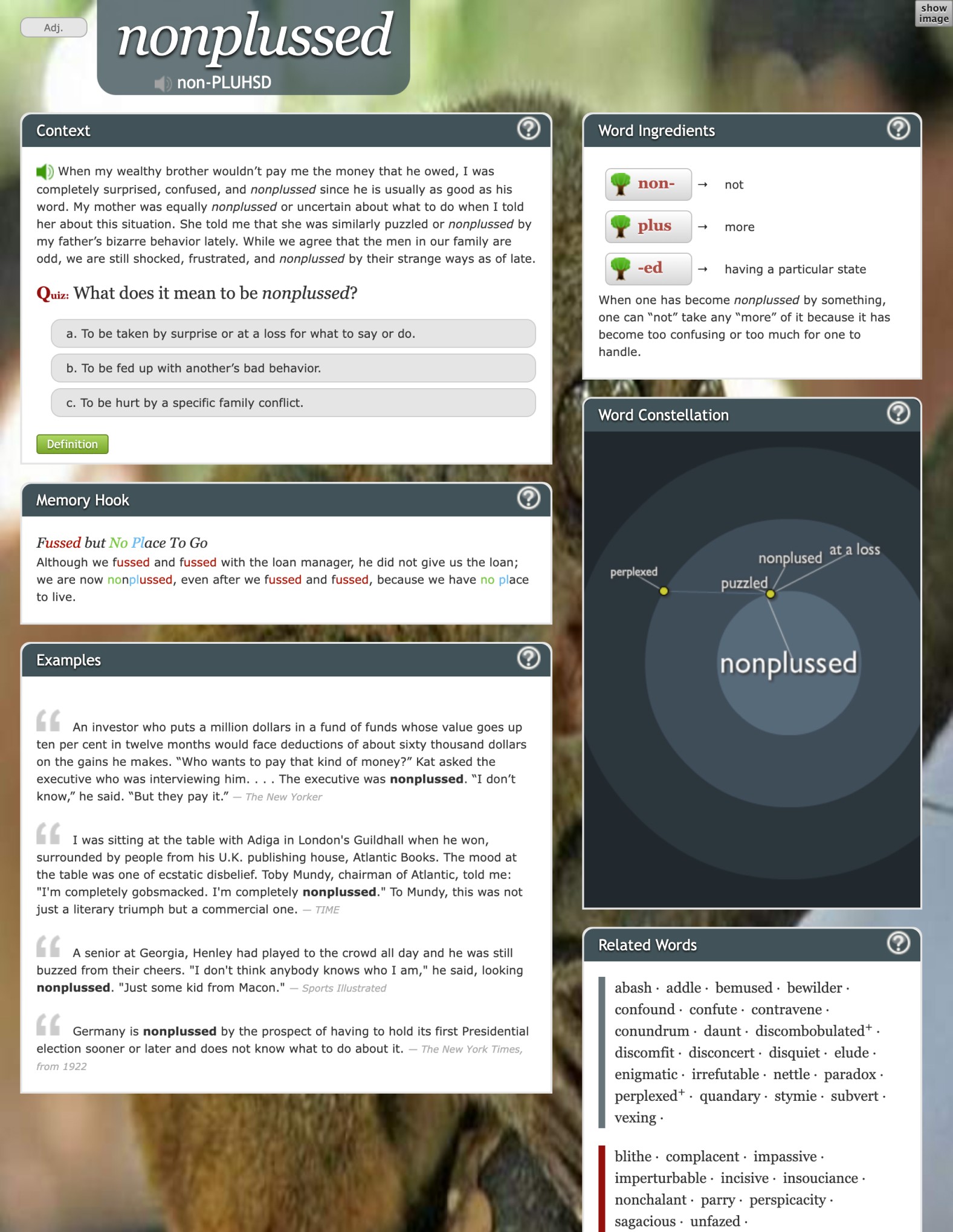 Nonplussed word page